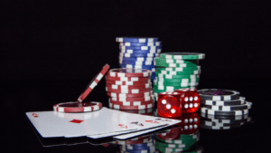 Casino chips and playing cards and dice